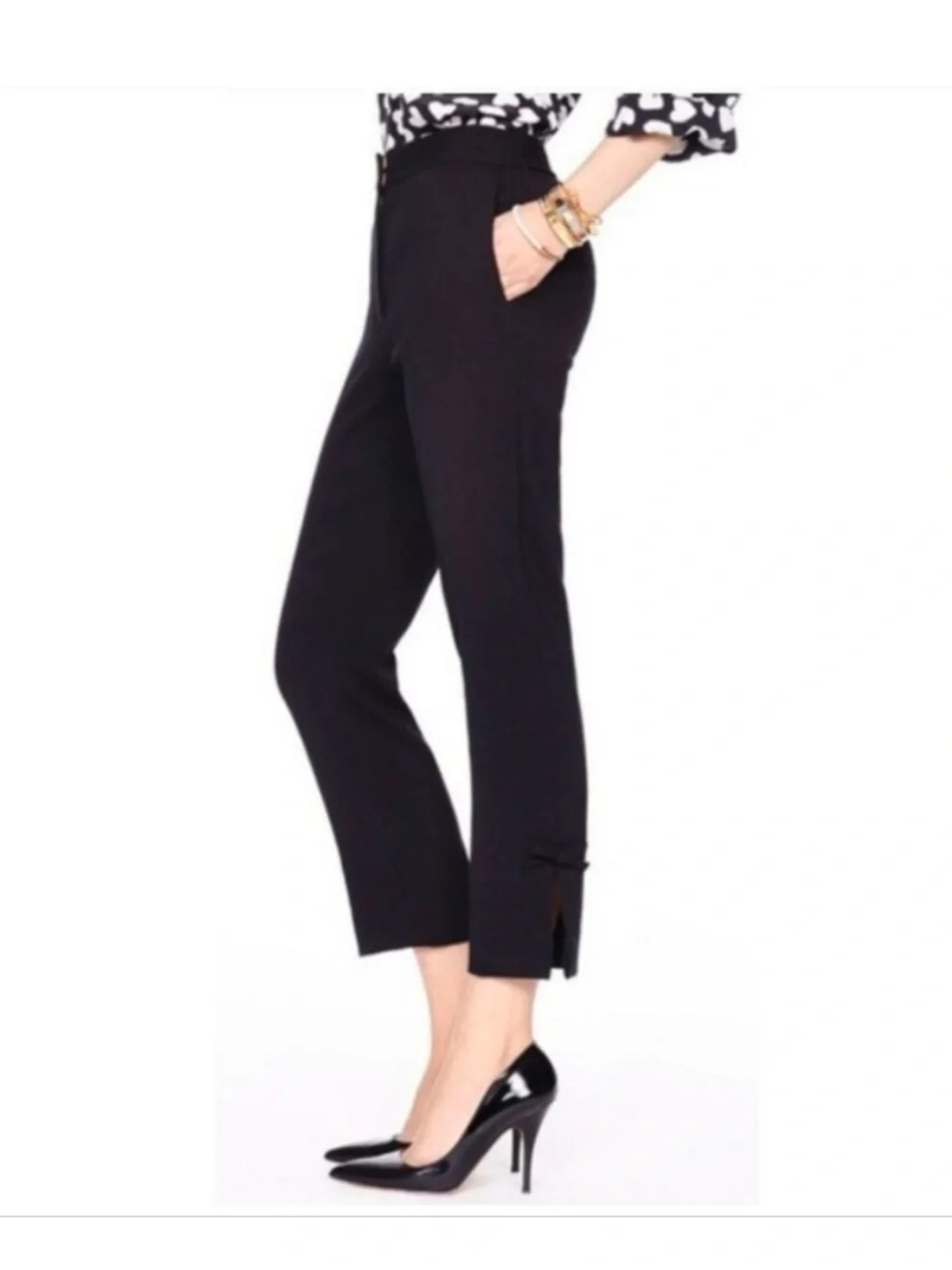 Kate Spade Grant Straight Leg Cropped Pants With Slits And Bows Black Size 4